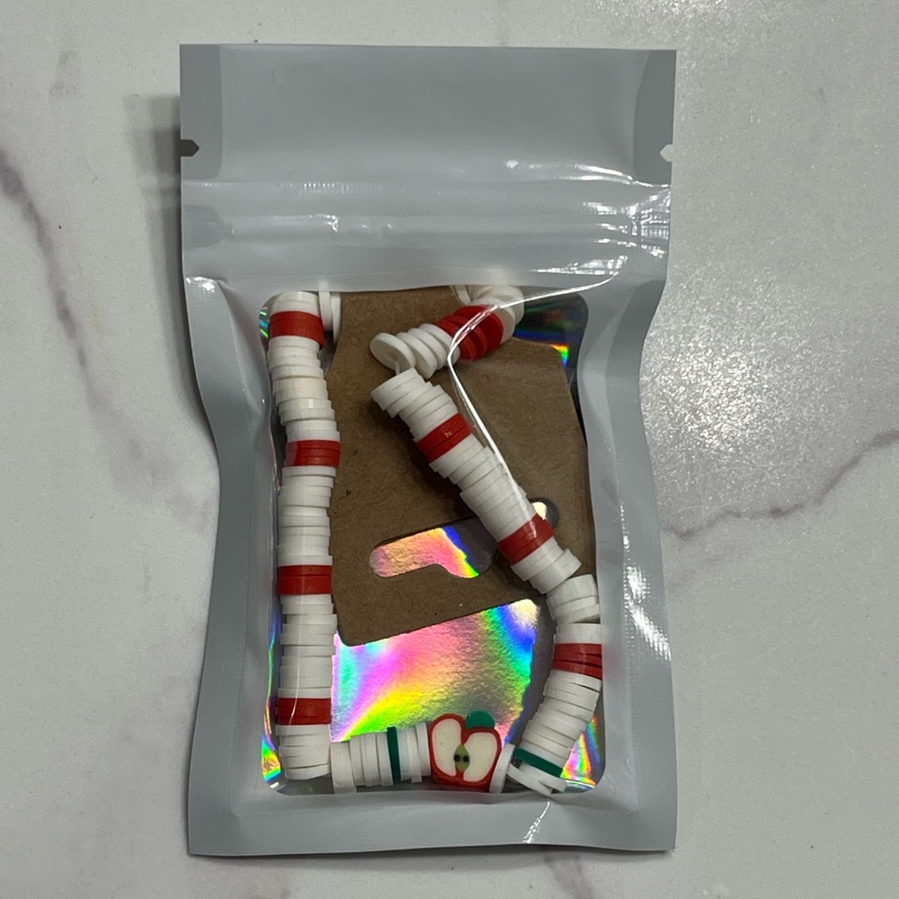 Red and White Beaded Bracelet